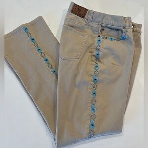 Lauren Ralph Lauren Tan Jeans with Beaded Embroidery. Size 4